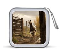 LDTVSFZQ Fence And Horse CD Case, DVD Case Holders Wallet Hard Plastic DVD Disc Cases Storage Binder for Car Home Office Travel