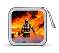 LDTVSFZQ Firefighter Fireman Flame CD Case, DVD Case Holders Wallet Hard Plastic DVD Disc Cases Storage Binder for Car Home Office Travel