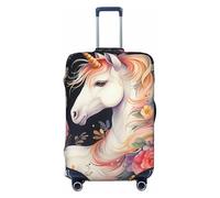 LDTVSFZQ Flower And Unicorn Travel Luggage Cover Elastic Washable Suitcase Protectors Anti-Scratch Suitcase Covers Luggage Protector Fits 18-32 Inch Suitcases, Black, S