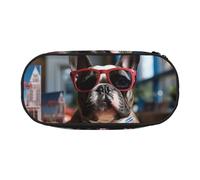 LDTVSFZQ French Bulldog Wearing Sunglasses Pencil Pen Case Large Capacity Cute Pencil Pouch Bag With Double Zipper Portable Pen Holder Box Organizer Makeup Bag For Women Men