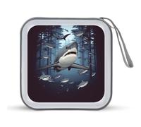 LDTVSFZQ Funny Sharks Design CD Case, DVD Case Holders Wallet Hard Plastic DVD Disc Cases Storage Binder for Car Home Office Travel
