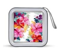 LDTVSFZQ Hawaiian Flower Print CD Case, DVD Case Holders Wallet Hard Plastic DVD Disc Cases Storage Binder for Car Home Office Travel