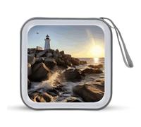 LDTVSFZQ Lighthouse Rocks Seaside CD Case, DVD Case Holders Wallet Hard Plastic DVD Disc Cases Storage Binder for Car Home Office Travel