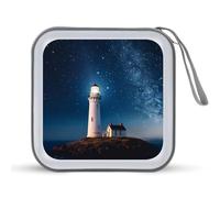 LDTVSFZQ Lighthouse Under Starry Night CD Case, DVD Case Holders Wallet Hard Plastic DVD Disc Cases Storage Binder for Car Home Office Travel