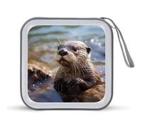 LDTVSFZQ Otter Playing In The Water CD Case, DVD Case Holders Wallet Hard Plastic DVD Disc Cases Storage Binder for Car Home Office Travel