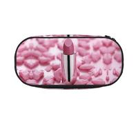 LDTVSFZQ Pink Lipstick Pattern Pencil Pen Case Large Capacity Cute Pencil Pouch Bag With Double Zipper Portable Pen Holder Box Organizer Makeup Bag For Women Men