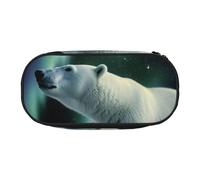 LDTVSFZQ Polar Bears Northern Lights Pencil Pen Case Large Capacity Cute Pencil Pouch Bag With Double Zipper Portable Pen Holder Box Organizer Makeup Bag For Women Men