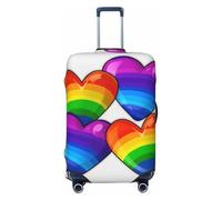 LDTVSFZQ Rainbow Colored Gay Pride Hearts Travel Luggage Cover Elastic Washable Suitcase Protector Anti-Scratch Travel Suitcase Cover Luggage Protector Fits 18-32 Inch Suitcase, Black, S
