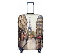 LDTVSFZQ Rainy Street In Paris Travel Luggage Cover Elastic Washable Suitcase Protector Anti-Scratch Travel Suitcase Cover Luggage Protector Fits 18-32 Inch Suitcase, Black, L