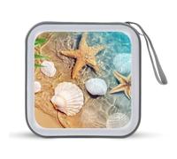 LDTVSFZQ Seashell Starfish on Beach CD Case, DVD Case Holders Wallet Hard Plastic DVD Disc Cases Storage Binder for Car Home Office Travel