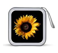 LDTVSFZQ Sunflower on Black Background CD Case, DVD Case Holders Wallet Hard Plastic DVD Disc Cases Storage Binder for Car Home Office Travel