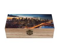 LDTVSFZQ Wooden Storage Box New York City Scenery Wood Gift Box with Hinged Lid And Front Clasp Personalized Jewelry Box Keepsake Memory Boxes Office Desk Organizer
