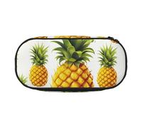 LDTVSFZQ Yellow Pineapple On White Background Illustration Pencil Pen Case Large Capacity Cute Pencil Pouch Bag With Double Zipper Portable Pen Holder Box Organizer Makeup Bag For Women Men