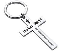 Ldurian Cross Keychains for Christian - Stainless Steel Religious Key Rings Bible Verse Keychain Jewelry, Isaiah 58:11, 3.31 x 3.31 x 0.67 inches