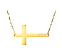 Ldurian Cross Name Necklace, Personalized Religious Cross Pendant Necklaces with Name, Dainty 14K Gold-plated Baptism Gifts, Christian Gifts for Women Faith, Pre-made Name, Gold Plated, No Gemstone
