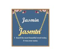 Ldurian Custom Name Necklace, Personalized Name Plate Pendant Necklace Pre Gifts, Charm Pre-made Jewelry for Mom Mama Birthday Anniversary, 224 Jasmin, Gold Plated, No Gemstone