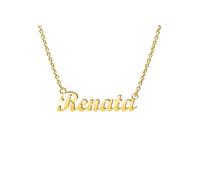 Ldurian Custom Name Necklace, Personalized Name Plate Pendant Necklace Pre Gifts, Charm Pre-made Jewelry for Mom Mama Birthday Anniversary, 405 Renata, Gold Plated, No Gemstone