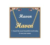 Ldurian Custom Name Necklace, Personalized Name Plate Pendant Necklace Pre Gifts, Charm Pre-made Jewelry for Mom Mama Birthday Anniversary, 201 Haven, Gold Plated, No Gemstone