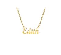 Ldurian Custom Name Necklace, Personalized Name Plate Pendant Necklace Pre Gifts, Charm Pre-made Jewelry for Mom Mama Birthday Anniversary, 152 Edith, Gold Plated, No Gemstone