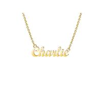 Ldurian Custom Name Necklace, Personalized Name Plate Pendant Necklace Pre Gifts, Charm Pre-made Jewelry for Mom Mama Birthday Anniversary, 115 Charlie, Gold Plated, No Gemstone