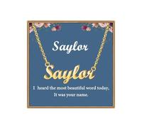 Ldurian Custom Name Necklace, Personalized Name Plate Pendant Necklace Pre Gifts, Charm Pre-made Jewelry for Mom Mama Birthday Anniversary, 432 Saylor, Gold Plated, No Gemstone