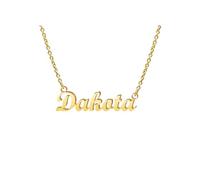 Ldurian Custom Name Necklace, Personalized Name Plate Pendant Necklace Pre Gifts, Charm Pre-made Jewelry for Mom Mama Birthday Anniversary, 132 Dakota, Gold Plated, No Gemstone