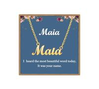 Ldurian Custom Name Necklace, Personalized Name Plate Pendant Necklace Pre Gifts, Charm Pre-made Jewelry for Mom Mama Birthday Anniversary, 331 Maia, Gold Plated, No Gemstone