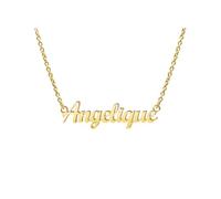 Ldurian Custom Name Necklace, Personalized Name Plate Pendant Necklace Pre Gifts, Charm Pre-made Jewelry for Mom Mama Birthday Anniversary, 43 Angelique, Gold Plated, No Gemstone