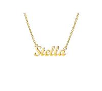 Ldurian Custom Name Necklace, Personalized Name Plate Pendant Necklace Pre Gifts, Charm Pre-made Jewelry for Mom Mama Birthday Anniversary, 449 Stella, Gold Plated, No Gemstone