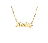 Ldurian Custom Name Necklace, Personalized Name Plate Pendant Necklace Pre Gifts, Charm Pre-made Jewelry for Mom Mama Birthday Anniversary, 254 Kailey, Gold Plated, No Gemstone