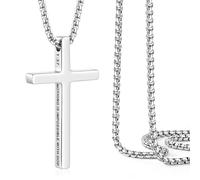 Ldurian Easter Basket Stuffer Gifts Cross Chain for Men, Mens Cross Necklaces Inspirational Bible Verse Pendant Guys Necklaces, Stainless Steel Religious Christian Religious Gifts, 20inch, Stainless