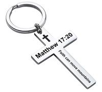 Ldurian Father's Day Gifts Christian Cross Keychain for Women, Cross Key Chain for Men Religious Scripture, Matthew 17:20, Stainless Steel, No Gemstone