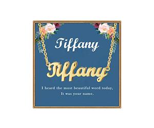 Ldurian Name Necklace Personalized, Tiffany Customized Name Plate Necklace,14K Gold Plated Personalized Dainty Name Necklaces for Teen Girls, Birthday aesthetic Jewelry Gift for Women