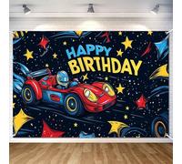 LDWLYW 7x5ft Car Happy Birthday Banner Backdrop 5x3ft Space Racing Car Birthday Party Decorations for Boys Race Wheels Theme Party Photography Background Fabric Wall Decor Photo Booth Props