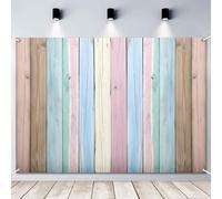 LDWLYW 8x6ft Colorful Wood Backdrop Easter Rustic Wooden Wall Photography Background Fabric Pastel Colored Easter Birthday Party Decorations Banner Photo Booth Prop for Girls Kids
