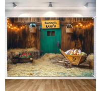 LDWLYW 8x6ft Happy Easter Backdrop Banner Vintage Wooden House Barn Door Photography Background Spring Bunnys Ranch Theme Easter Party Decorations for Kids Birthday Decor Photo Booth