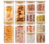 LDXDRU 12 Pack Spice Jars, 400ml and 700ml Clear Glass Storage Jars with Lids, Airtight Food Storage Jar Kitchen Jar for Spice Herbs Coffee Tea Pasta Beans Sugar Cookie Snack Seed