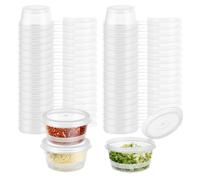 LDXDRU 150 Pack 100ml / 4oz Small Plastic Containers with Lids, Takeaway Containers with Lids, Leakproof Sauces Cups Mini Jelly Pots Clear Deli Pots for Jams Dips Salads Chutney Restaurants Catering