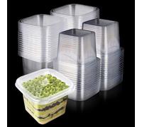 LDXDRU 150 Pack 400ml / 14oz Plastic Dessert Cups with Lids, Clear Parfait Appetizer Cup, Square Cheesecake Pots Serving Bowls for Puddings Yogurt Mouss Trifles - 10 x 10 x 7cm