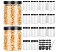 LDXDRU 16 Pack 500ml / 17oz Plastic Jars with Lids, Clear Food Storage Jars with Labels & Pen, Empty Jam Jars Kitchen Storage Canisters for Snacks Grains Power Spices