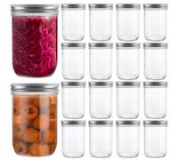 LDXDRU 18 Pack Glass Mason Jars with Lids, 500ml / 16oz Wide Mouth Food Storage Jars, Airtight Overnight Oats Jars Pickling Jars Canning Jars Salad Jars for Jam Breakfast Fruit