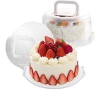 LDXDRU 2 Pack 10 Inch Cake Carrier with Lid and Handle, Clear Plastic Cake Containers, Round Cake Stand Portable Dessert Container for Pies Cupcake Muffins Party - 13cm Height