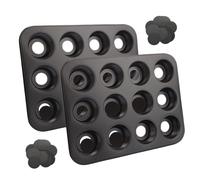 LDXDRU 2 Pack 12 Cup Mini Cheesecake Tin, Non Stick Muffin Pan with Loose Bases, Carbon Steel Mini Cake Tin Cupcake Tray Baking Tray for Tart Quiche Pudding - 35 x 26 x 3cm
