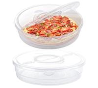 LDXDRU 2 Pack 12 Inch Plastic Cake Pizza Storage Box with Lid, Clear Food Storage Container with Handle & Divider, Portable Cupcake Dessert Carrier Round Pie Pizza Carrier for Food Cake - 8.5cm Height
