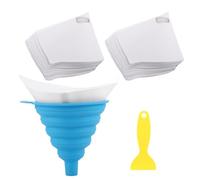 LDXDRU 250 Pack Disposable Paint Filter Strainers, 100 Micron Paint Filter with Fine Nylon Mesh, 3D Printer Resin Paint Strainer for Automotive Spray Guns Arts Crafts - 1pcs Silicone Funnel & Scraper