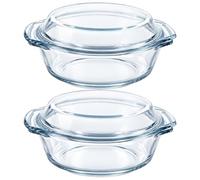 LDXDRU 2PCS 0.7L Small Casserole Dish with Lid, 24oz Round Glass Oven Dish | 16cm Individual Glass Casserole Oven Proof Baking Dish for Food Baking Cooking Serving