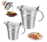 LDXDRU 2PCS Gravy Boat, Stainless Steel Gravy Jug with Lid, 450ml and 750ml | Double Wall Insulated Thermal Jug for Custard Cream Sauce