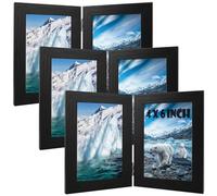 LDXDRU 3 Pack Double Photo Frame 6x4, Hinged Folding Picture Frames 4x6, 10 x 15cm Wood Picture Frame, 6 x 4 Photo Frames Hold 2 Photos for Tabletop Display