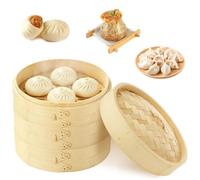 LDXDRU 3 Tier Bamboo Steamer, 20cm / 8 inch Food Steamer Basket with Lid