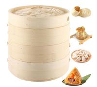 LDXDRU 3 Tier Bamboo Steamer, 20cm / 8 inch Food Steamer Basket with Lid, Steaming Basket Dim Sum Steamer for Dim Sum Vegetables Bao Buns Meat Fish